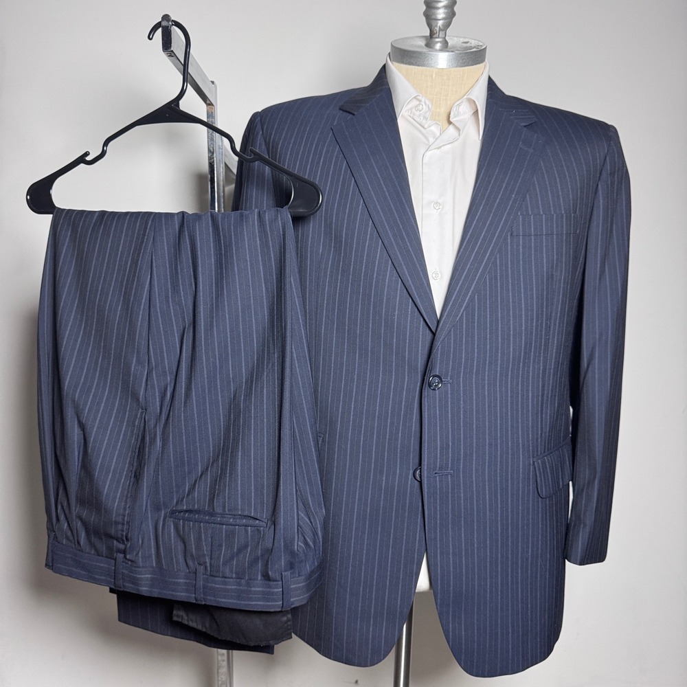 Jos. A. Bank Suit Mens 46R 40W Navy Blue Pinstripe 2-Button Wool Business Formal